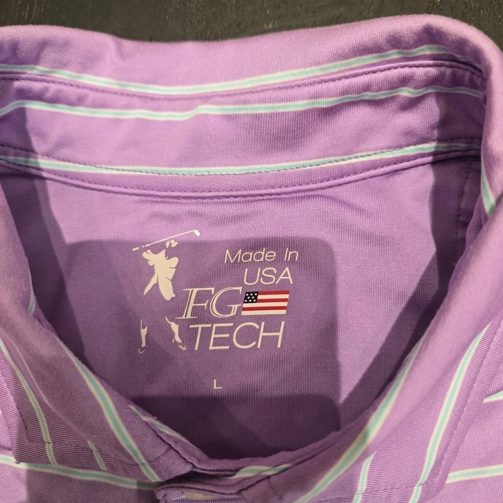 F&G Tech Mens Purple Striped Polo Shirt Forest Creek Golf Club Large Made in USA - Picture 2 of 6